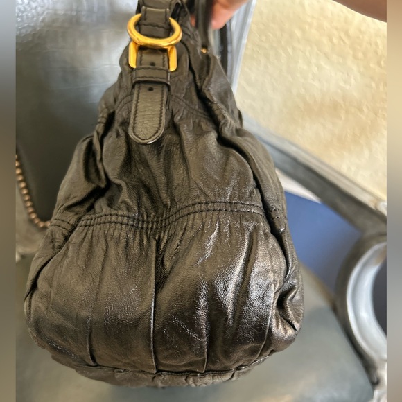 PRADA Ruched Gaufre Leather Top Handle Bag Crossbody Handbag Buttery Soft - Picture 7 of 17